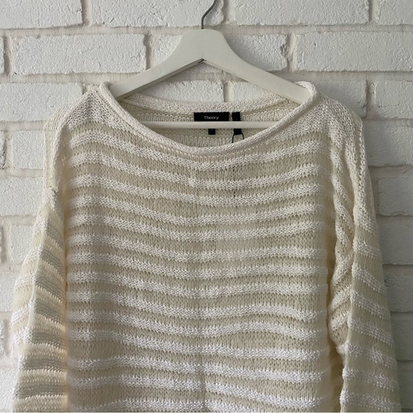 NEW Theory Links Sughero White Striped Pullover Sweater J0614707 Size Medium - Picture 4 of 11